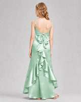 Mint Green Satin A-line Girls Formal Dress Back View