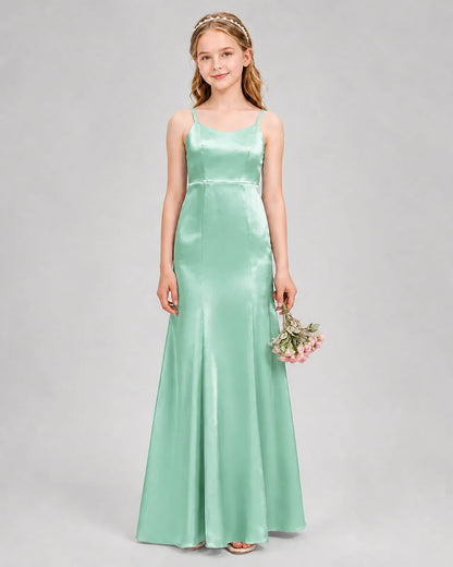 Mint Green Satin A-line Girls Formal Dress Front View