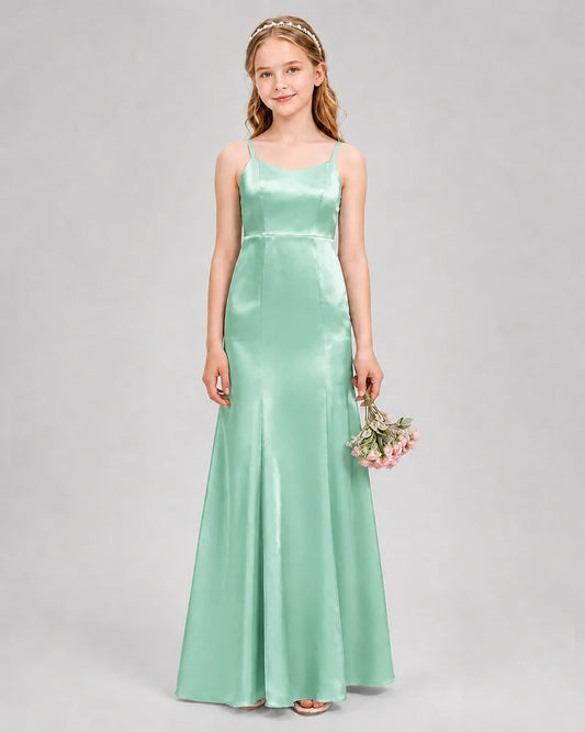 Mint Green Satin A-line Girls Formal Dress Front View