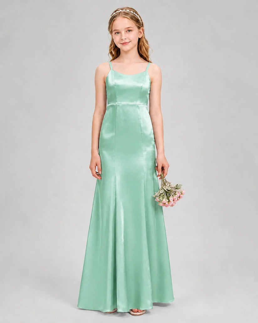 Mint Green Satin A-line Girls Formal Dress Front View