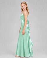 Mint Green Satin A-line Girls Formal Dress Side View