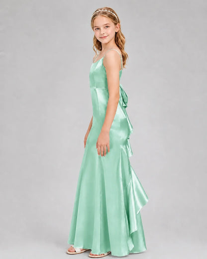 Mint Green Satin A-line Girls Formal Dress Side View