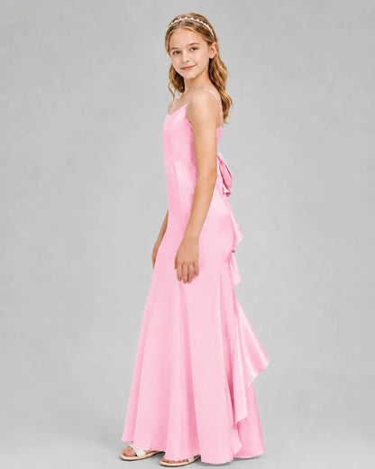 Pink Satin A-line Girls Formal Dress Side View