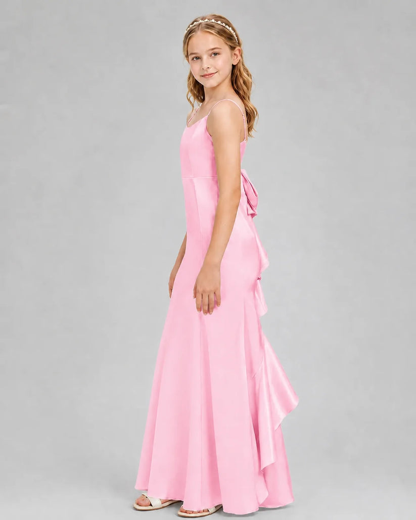 Pink Satin A-line Girls Formal Dress Side View
