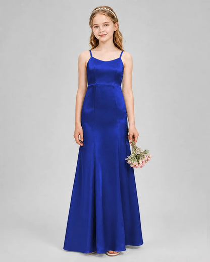 Royal Blue Satin A-line Girls Formal Dress Front View