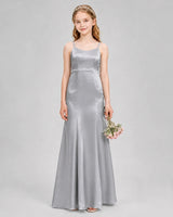 Silver Satin A-line Girls Formal Dress Front View