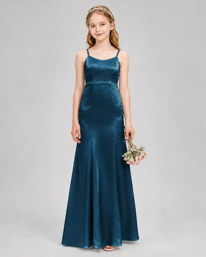 Teal Satin A-line Girls Formal Dress Front View