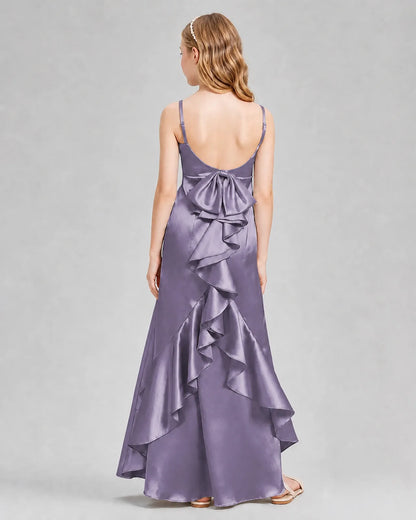 Wisteria Satin A-line Girls Formal Dress Back View