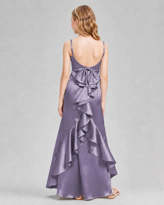 Wisteria Satin A-line Girls Formal Dress Back View