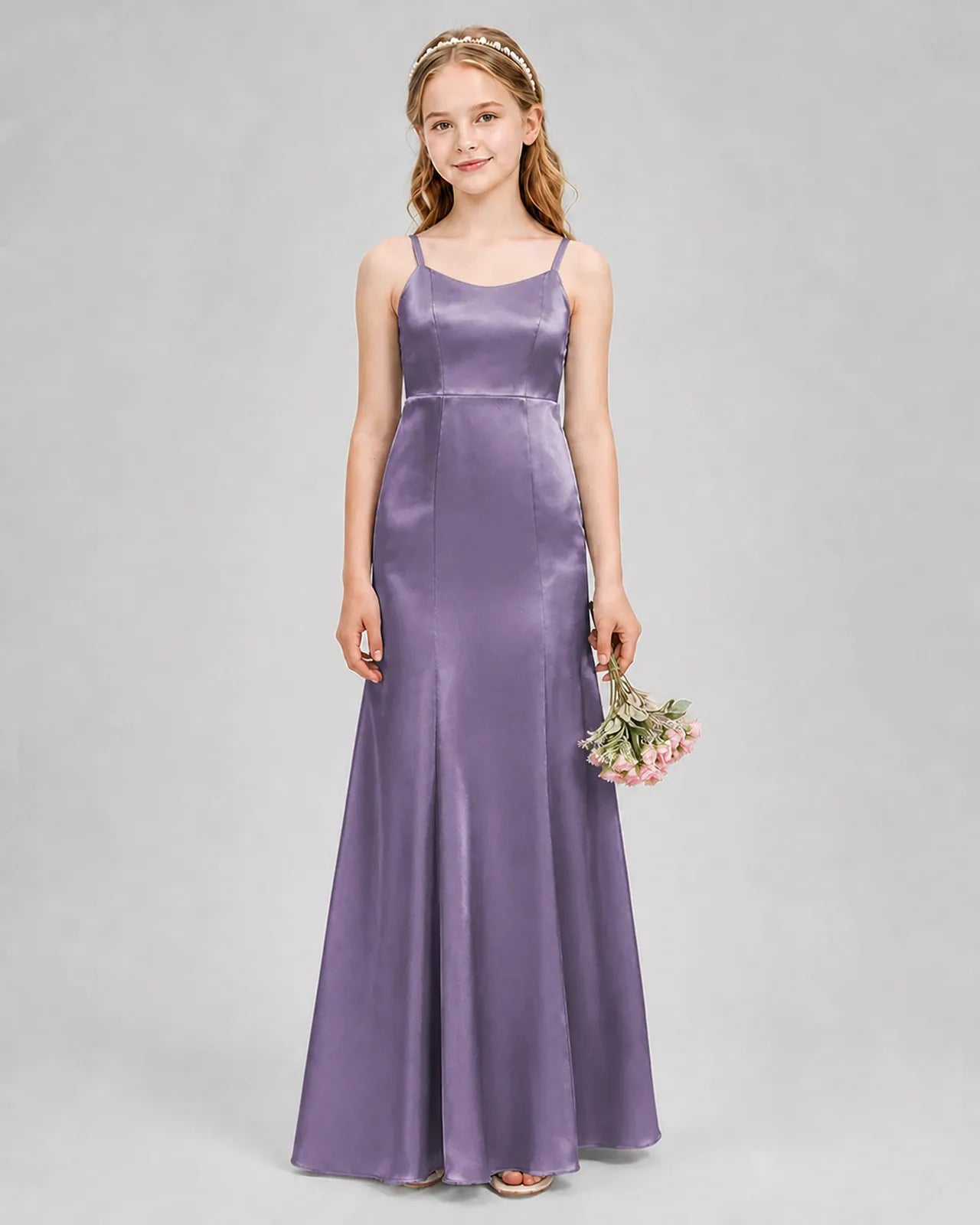 Wisteria Satin A-line Girls Formal Dress Front View