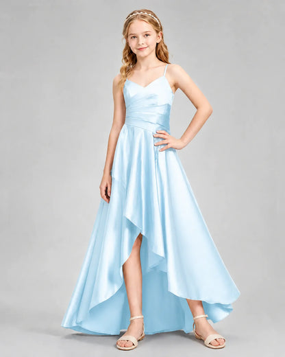 Baby Blue Satin A-line Junior Bridesmaid Dress Front View