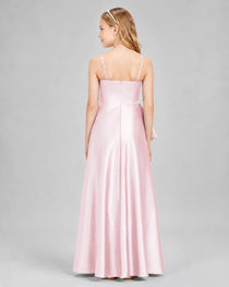 Dideyttawl Junior Bridesmaid Dress with High-Low Skirt and Satin Ruched Bodice