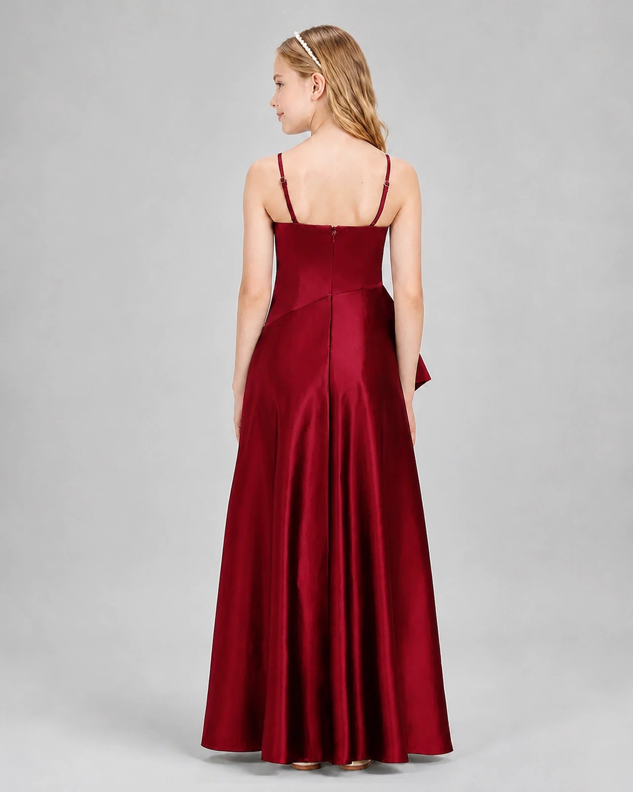 Dideyttawl Junior Bridesmaid Dress with High-Low Skirt and Satin Ruched Bodice Secondary image