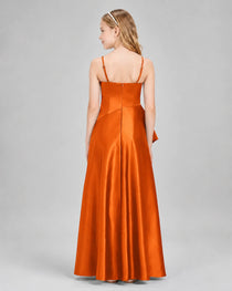 Dideyttawl Junior Bridesmaid Dress with High-Low Skirt and Satin Ruched Bodice