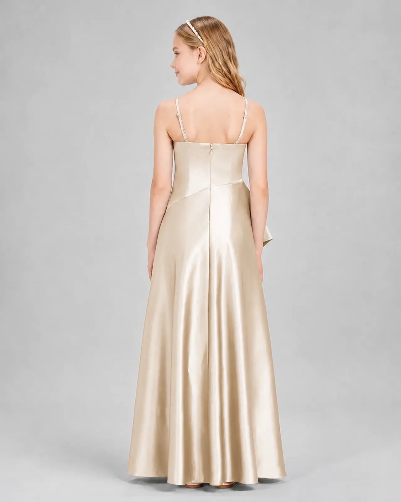 Champagne Satin A-line Junior Bridesmaid Dress Back View