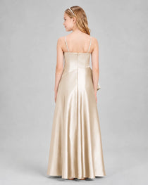 Dideyttawl Junior Bridesmaid Dress with High-Low Skirt and Satin Ruched Bodice