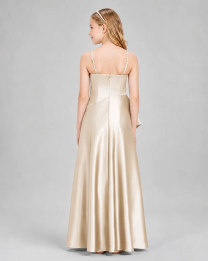 Champagne Satin A-line Junior Bridesmaid Dress Back View
