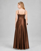 Chocolate Satin A-line Junior Bridesmaid Dress Back View