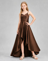 Chocolate Satin A-line Junior Bridesmaid Dress Front View
