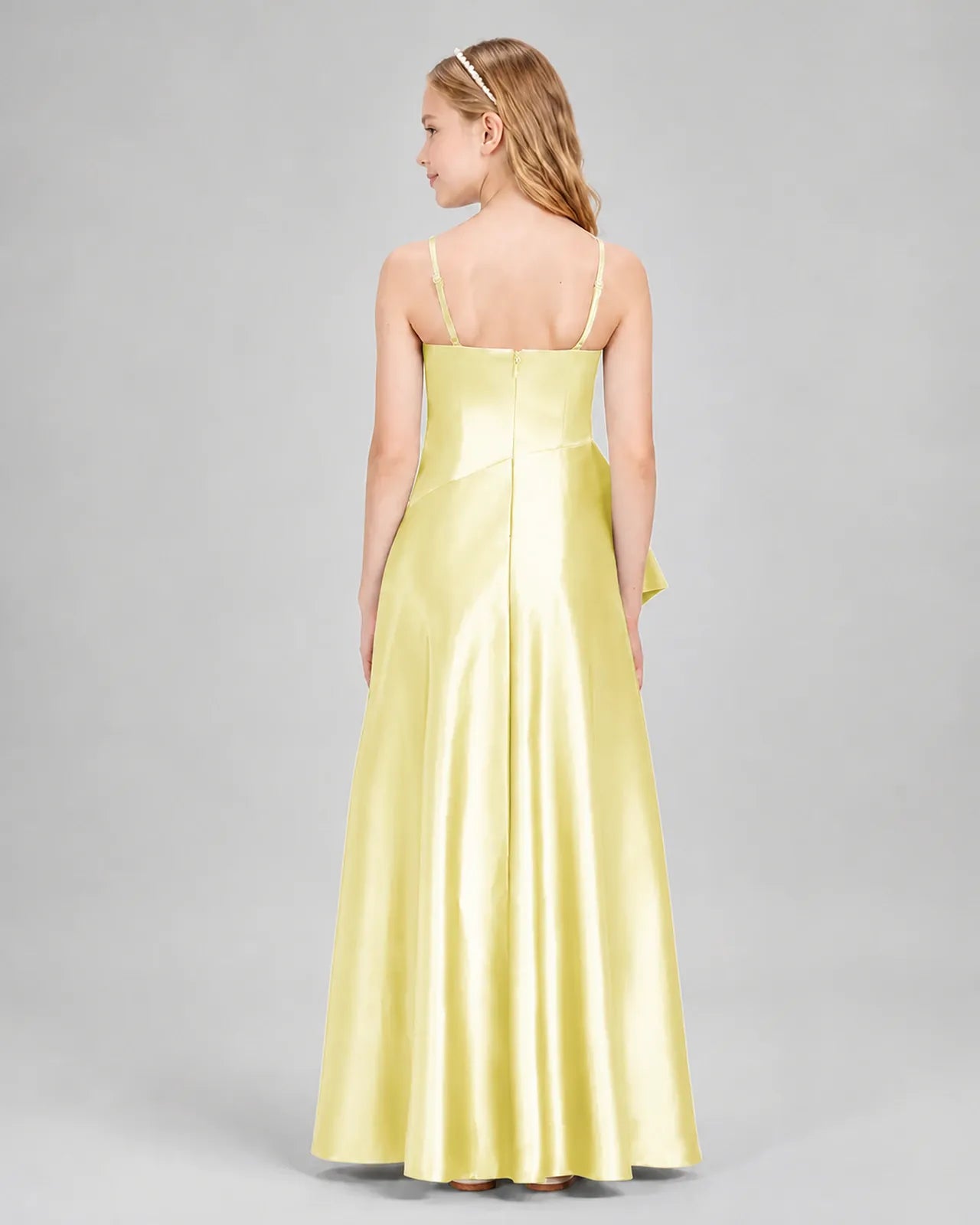 Daffodil Satin A-line Junior Bridesmaid Dress Back View