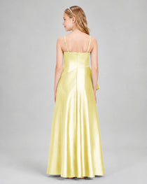 Dideyttawl Junior Bridesmaid Dress with High-Low Skirt and Satin Ruched Bodice