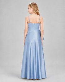 Dideyttawl Junior Bridesmaid Dress with High-Low Skirt and Satin Ruched Bodice