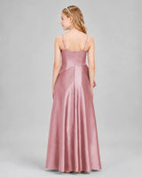 Dusty Rose Satin A-line Junior Bridesmaid Dress Back View