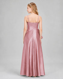 Dideyttawl Junior Bridesmaid Dress with High-Low Skirt and Satin Ruched Bodice