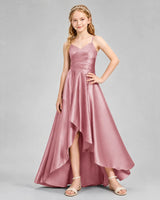 Dusty Rose Satin A-line Junior Bridesmaid Dress Front View