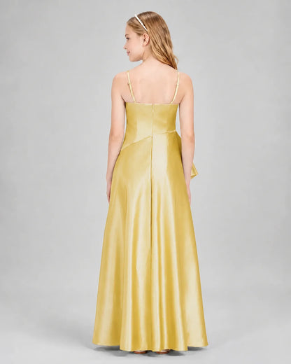 Gold Satin A-line Junior Bridesmaid Dress Back View
