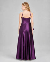 Grape Satin A-line Junior Bridesmaid Dress Back View