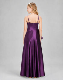 Dideyttawl Junior Bridesmaid Dress with High-Low Skirt and Satin Ruched Bodice
