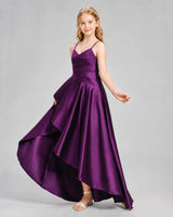 Grape Satin A-line Junior Bridesmaid Dress Side View