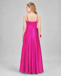 Dideyttawl Junior Bridesmaid Dress with High-Low Skirt and Satin Ruched Bodice