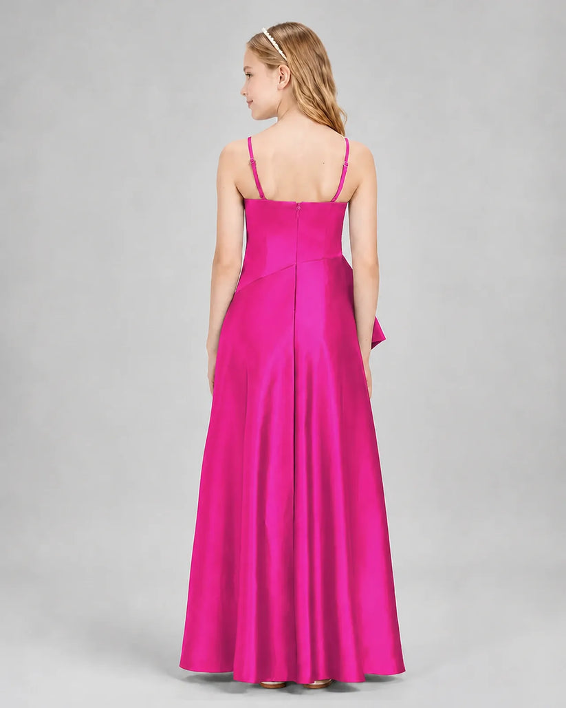 Hot Pink Satin A-line Junior Bridesmaid Dress Back View