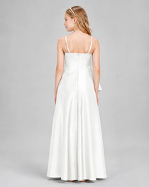 Dideyttawl Junior Bridesmaid Dress with High-Low Skirt and Satin Ruched Bodice