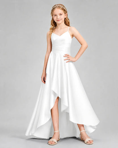 Ivory Satin A-line Junior Bridesmaid Dress Front View