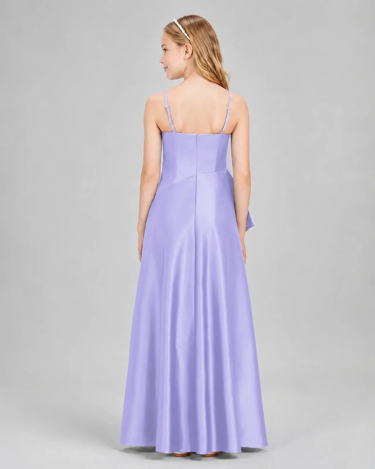 Lavender Satin A-line Junior Bridesmaid Dress Back View