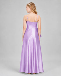 Dideyttawl Junior Bridesmaid Dress with High-Low Skirt and Satin Ruched Bodice