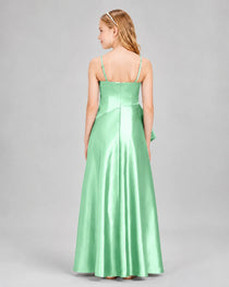 Dideyttawl Junior Bridesmaid Dress with High-Low Skirt and Satin Ruched Bodice