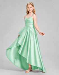 Dideyttawl Junior Bridesmaid Dress with High-Low Skirt and Satin Ruched Bodice