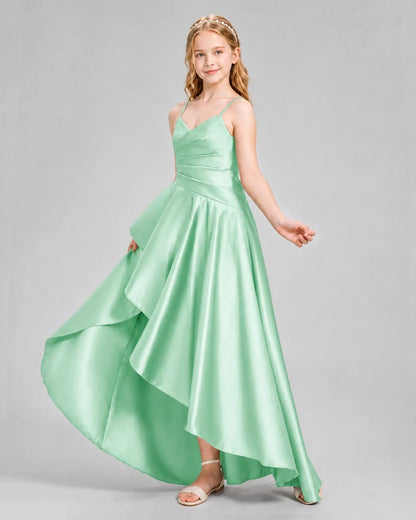 Mint Green Satin A-line Junior Bridesmaid Dress Side View