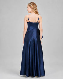 Dideyttawl Junior Bridesmaid Dress with High-Low Skirt and Satin Ruched Bodice