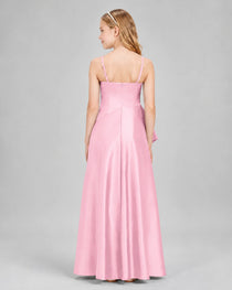 Dideyttawl Junior Bridesmaid Dress with High-Low Skirt and Satin Ruched Bodice