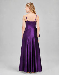 Dideyttawl Junior Bridesmaid Dress with High-Low Skirt and Satin Ruched Bodice