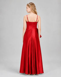 Dideyttawl Junior Bridesmaid Dress with High-Low Skirt and Satin Ruched Bodice