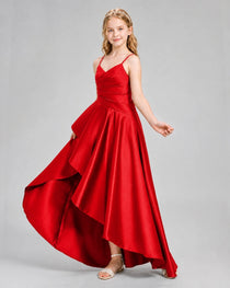 Dideyttawl Junior Bridesmaid Dress with High-Low Skirt and Satin Ruched Bodice