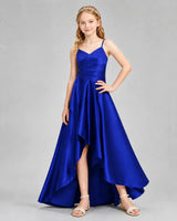 Royal Blue Satin A-line Junior Bridesmaid Dress Front View