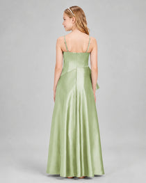 Dideyttawl Junior Bridesmaid Dress with High-Low Skirt and Satin Ruched Bodice