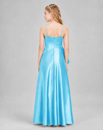 Dideyttawl Junior Bridesmaid Dress with High-Low Skirt and Satin Ruched Bodice